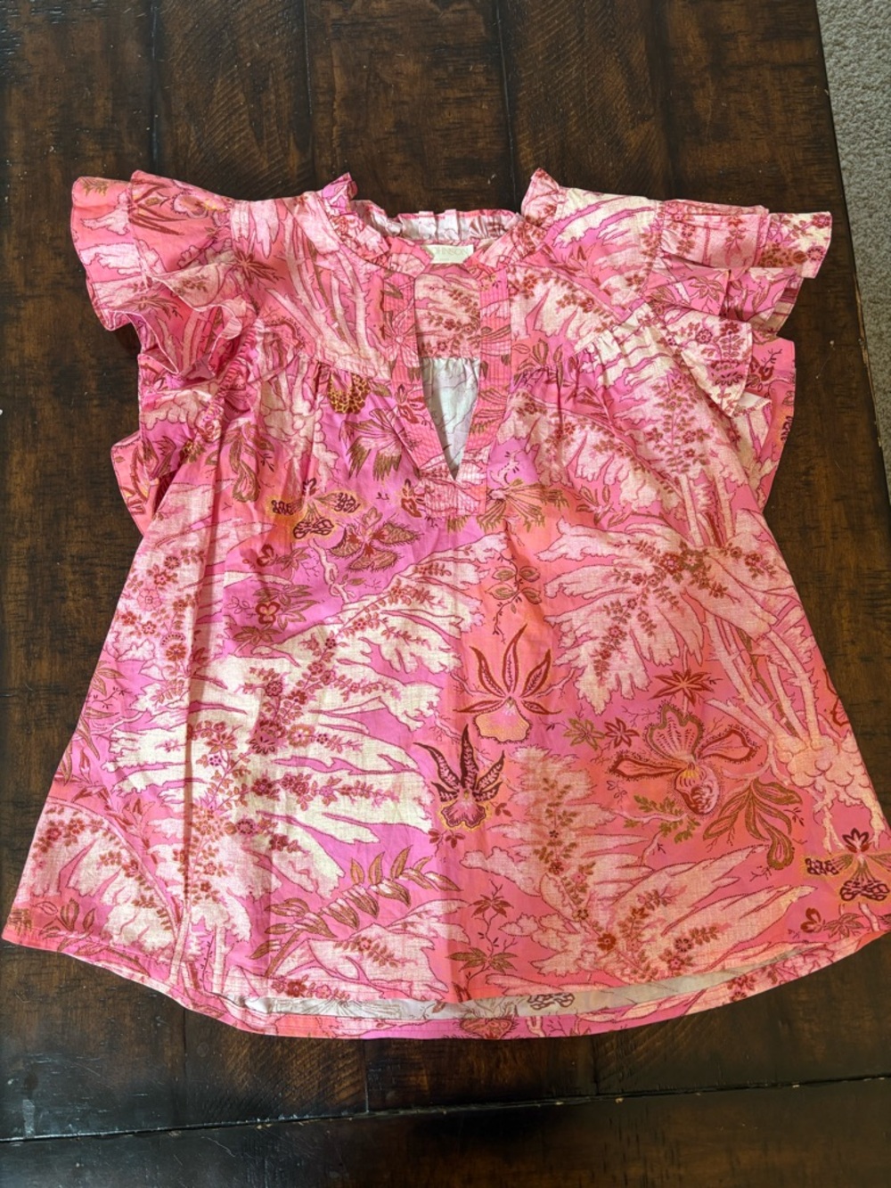 Ulla Johnson Pre-Fall 2022 Pink Floral Pintuck V-Neck Blouse